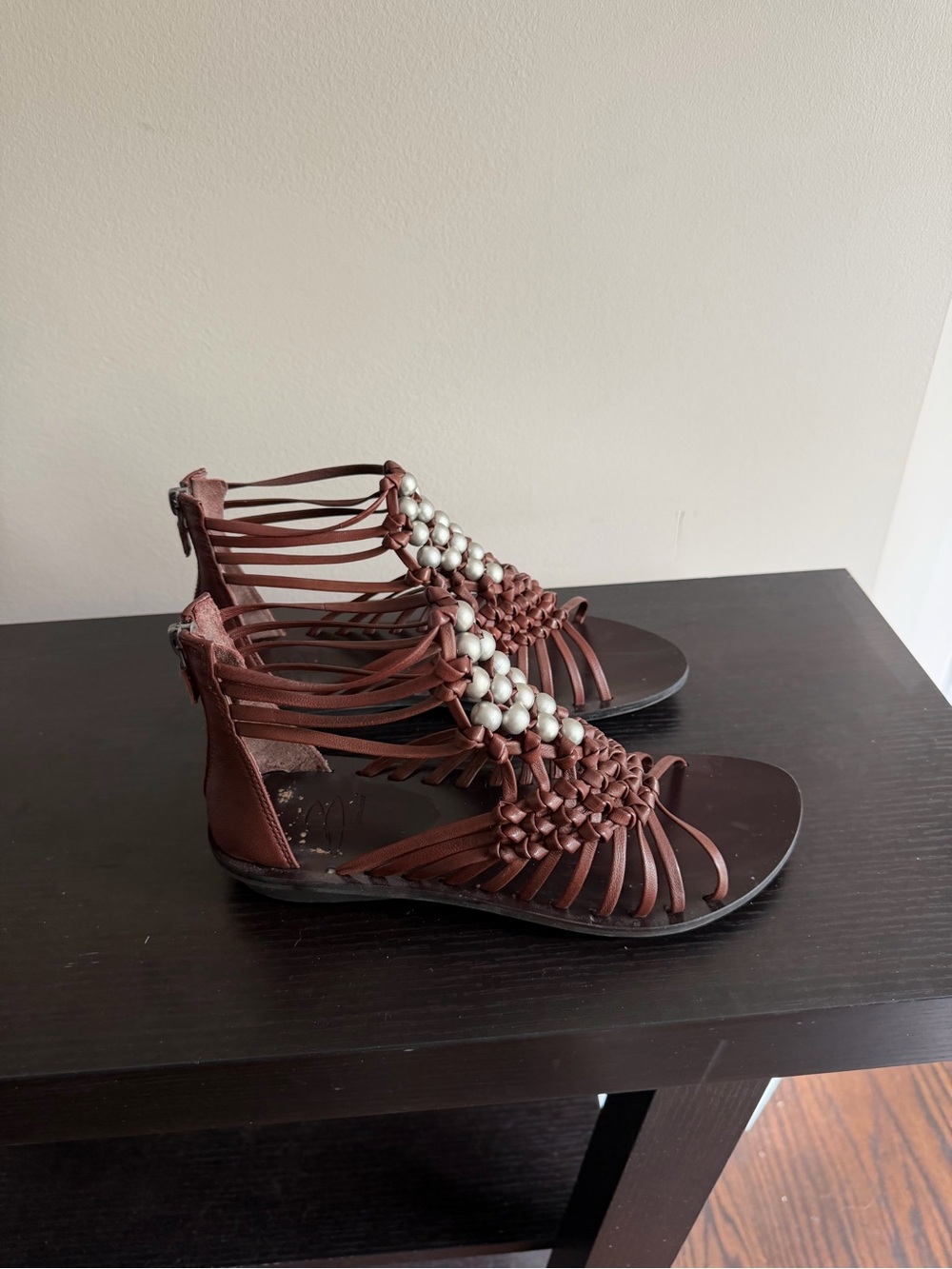 B. Makowsky gladiator flat braided sandal with beaded accents